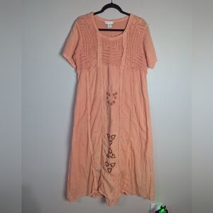 1X Anna Maxwell Vintage Peach Crochet Embroidered Maxi Dress